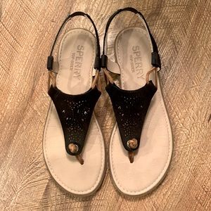 Speedy Top Sider Calla Jade Black flat sandal.